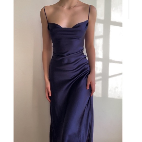 Vintage Y2K 90’s 100% Silk Slip Dress Navy Silk Dress Backless Dress Satin Dress - Picture 4 of 5